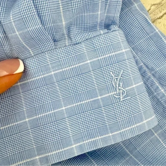Yves Saint Laurent Long Sleeve Shirt, Blue, Size 17 1/2, 44